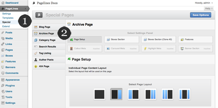 Painel administrativo de framework para economizar tempo na personalização de sites em WordPress (Imagem: Pagelines)